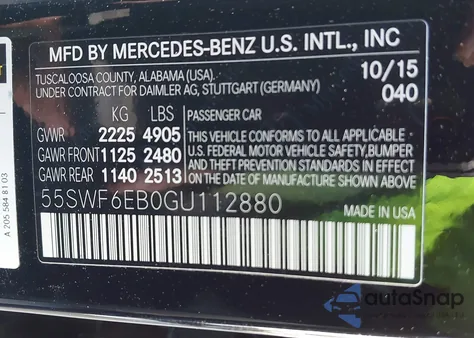 2016 Mercedes-Benz C 450 Amg 4Matic z USA, uszkodzony, nr VIN 55SWF6EB0GU112880
